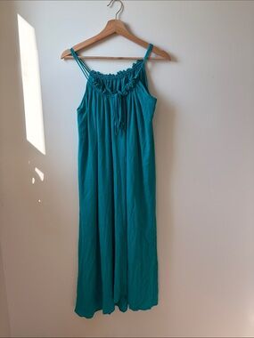 Sleeveless Teal Maxi Dress with Ruffle Neck
